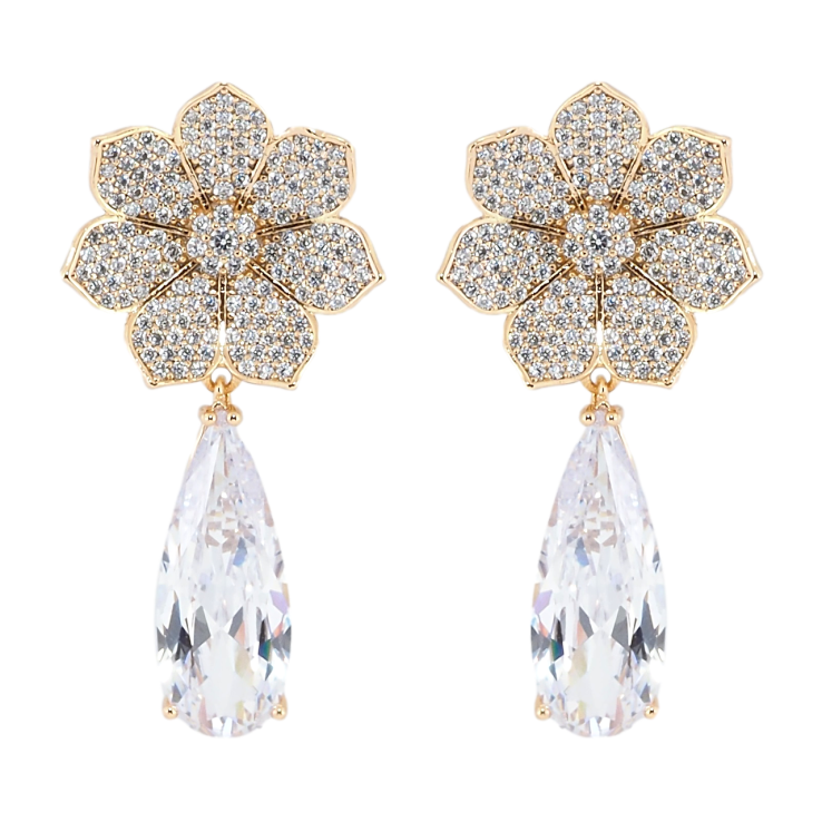 Серьги Xuping QQMM Позолота 18K пусеты Цветы с инкрустацией цирконием и подвеской фианит фото №11