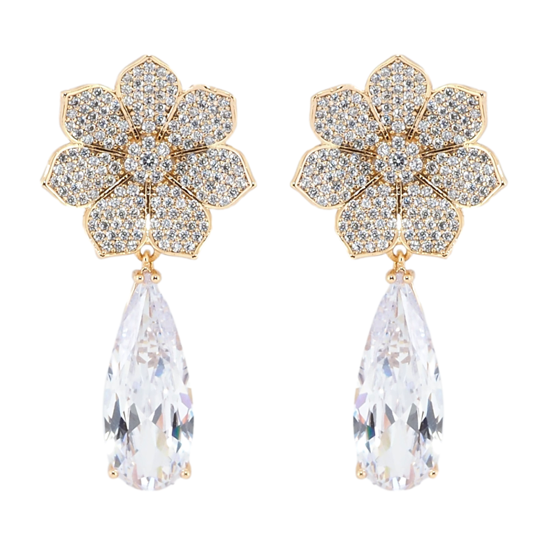 Серьги Xuping QQMM Позолота 18K пусеты Цветы с инкрустацией цирконием и подвеской фианит фото №1