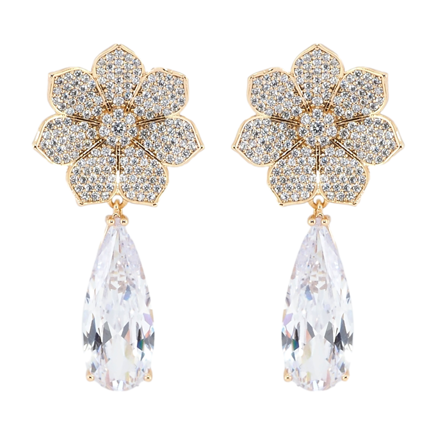 Серьги Xuping QQMM Позолота 18K пусеты Цветы с инкрустацией цирконием и подвеской фианит фото №1