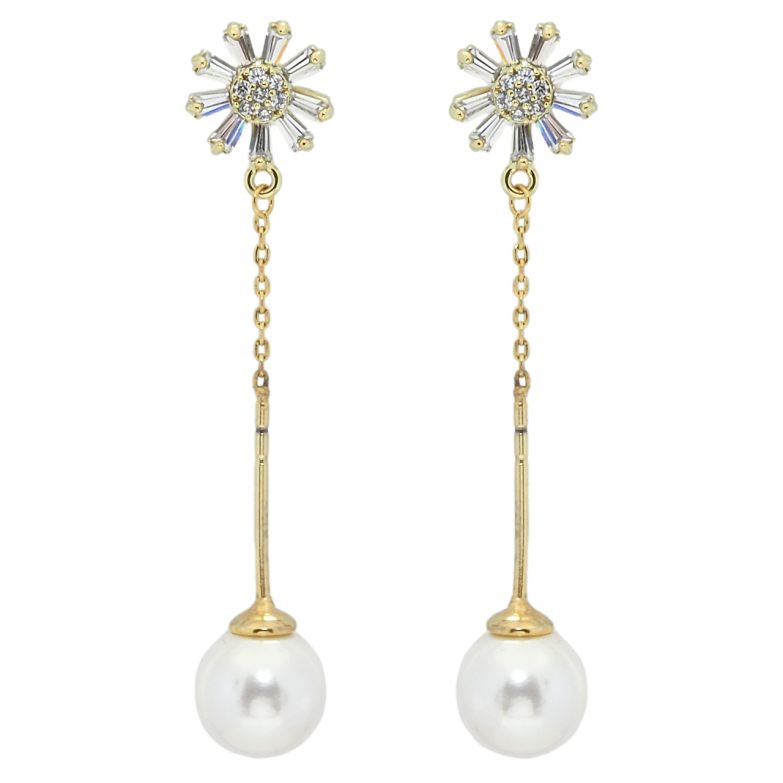 Сережки Xuping QQMM Позолота 14K пусети Кристальні квіточки з перлинними підвісками фото №1