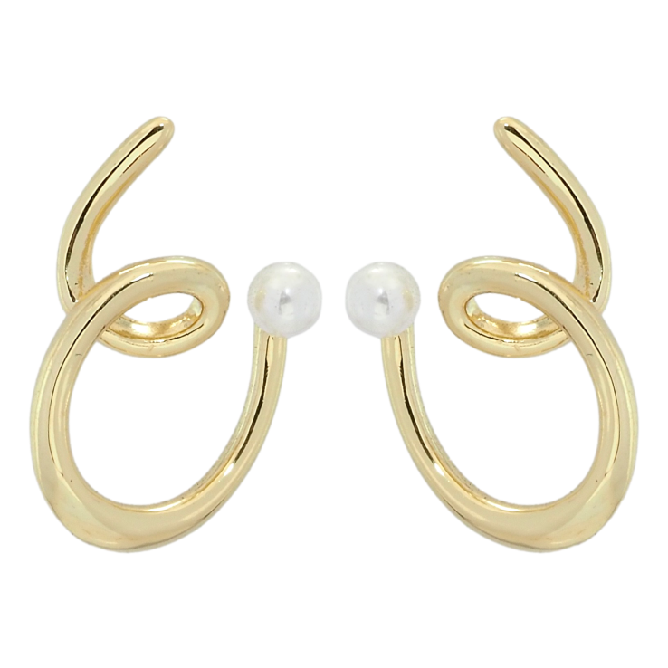 Серьги Xuping QQMM Позолота 14K пусеты Завитки с жемчужинами фото №2