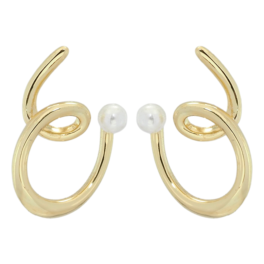 Серьги Xuping QQMM Позолота 14K пусеты Завитки с жемчужинами фото №1
