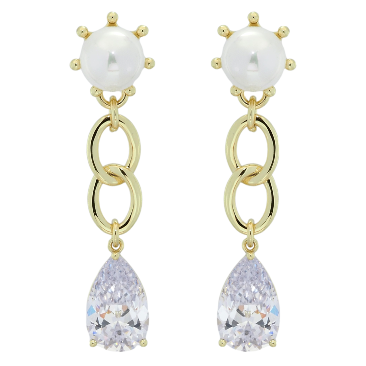 Серьги Xuping QQMM Позолота 14K пусеты Декоративные подвески с жемчугом и фианитами фото №4