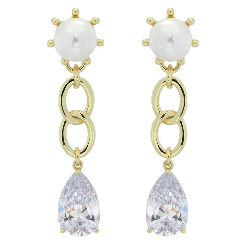 Сережки Xuping QQMM Позолота 14K пусети Декоративні підвіски з перлами та фіанітами фото №1