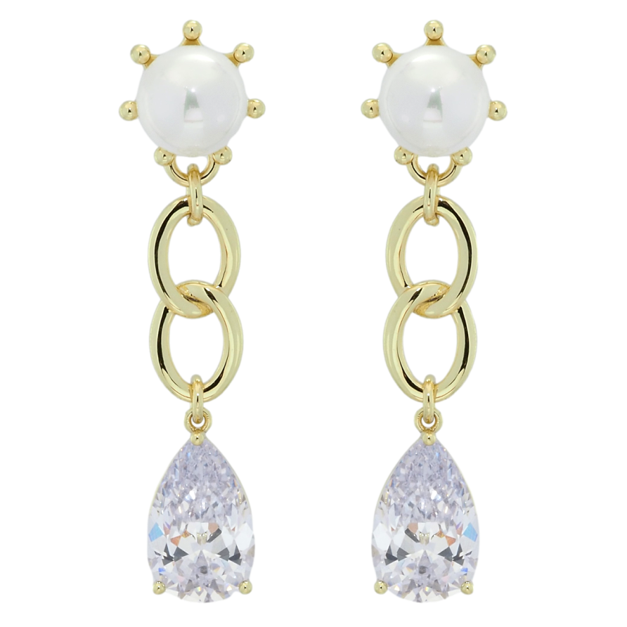 Серьги Xuping QQMM Позолота 14K пусеты Декоративные подвески с жемчугом и фианитами фото №1