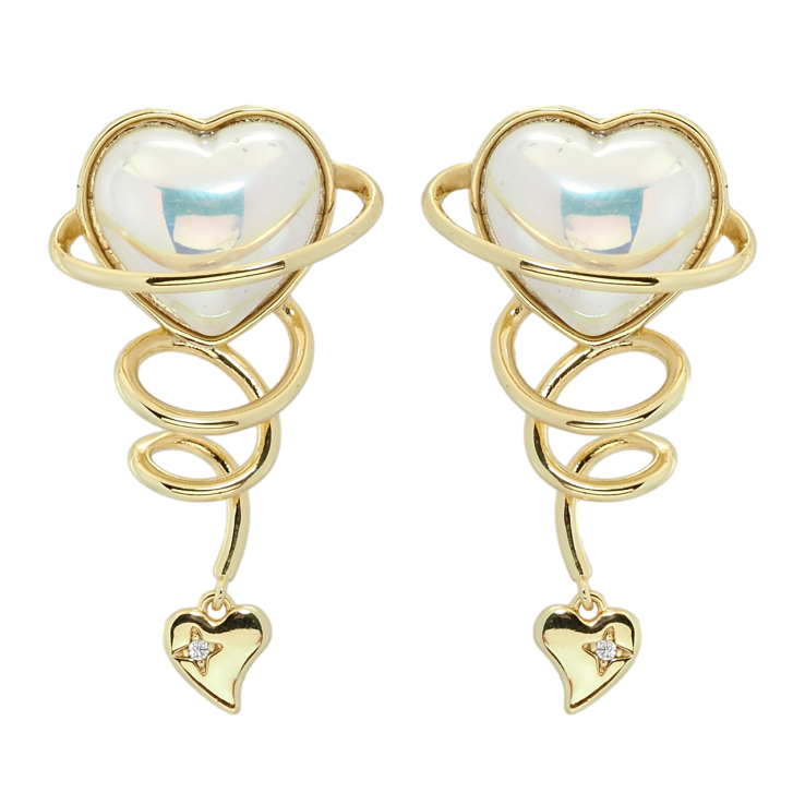 Серьги Xuping QQMM Позолота 14K пусеты Перламутровое сердце фото №25