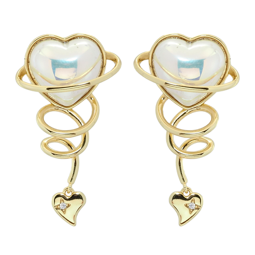 Серьги Xuping QQMM Позолота 14K пусеты Перламутровое сердце фото №1