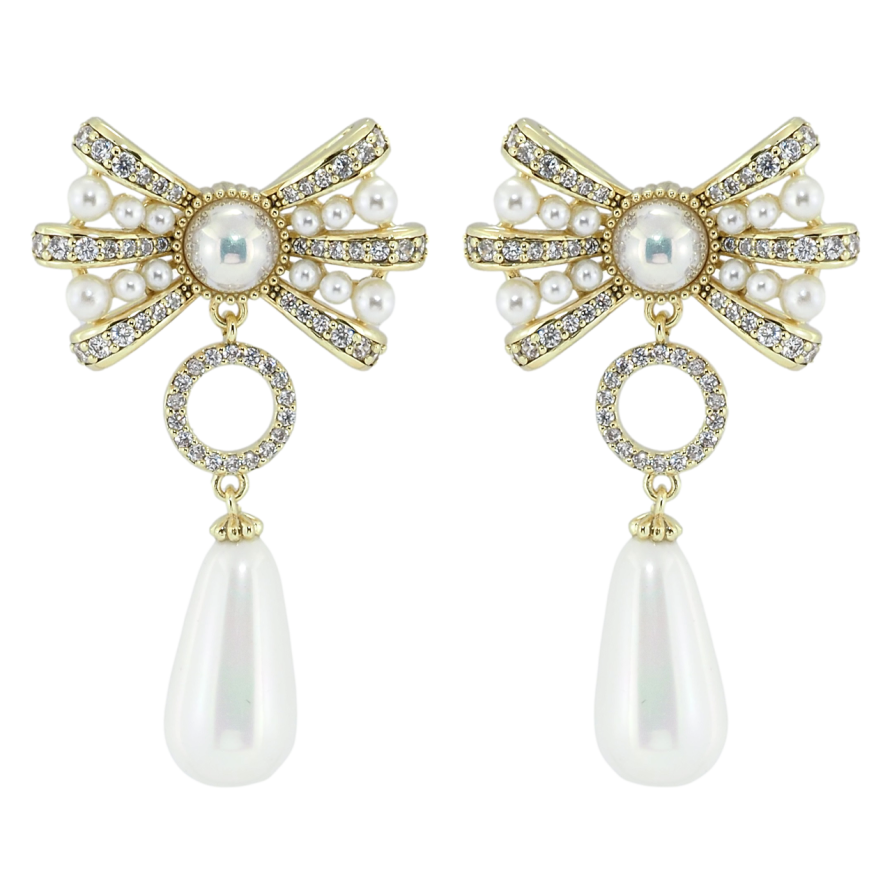 Серьги Xuping QQMM Позолота 14K пусеты Жемчужные банты с подвесками фото №1