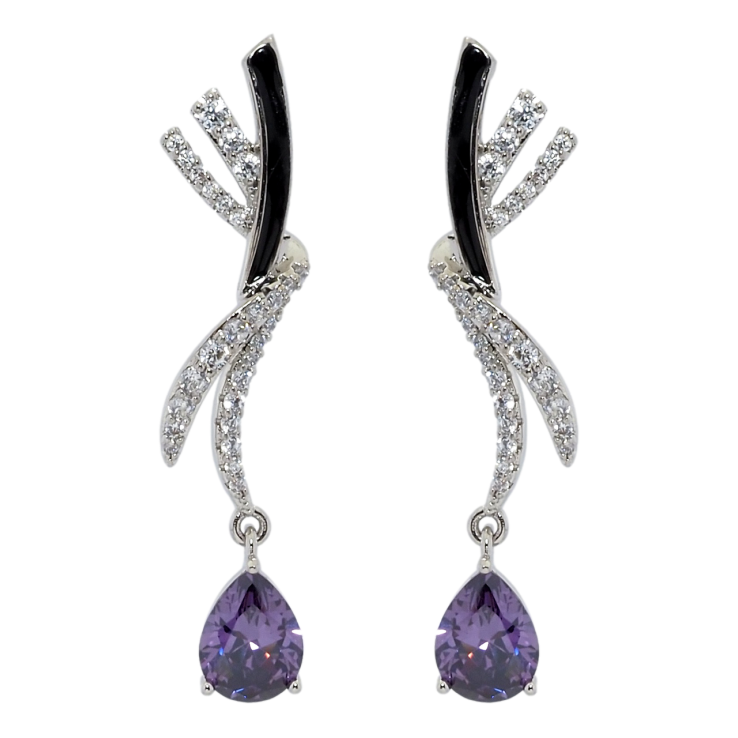 Сережки Xuping QQMM Родій пусети Декоративні підвіски з бузковими фіанітами фото №3