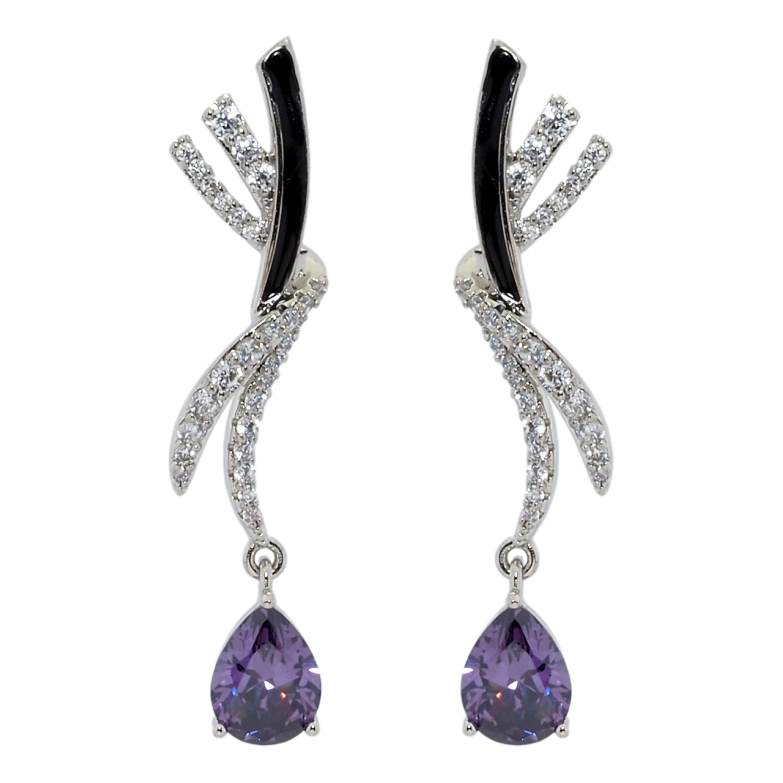 Серьги Xuping QQMM Родий пусеты Декоративные подвески с сиреневыми фианитами фото №1