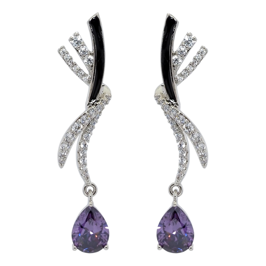 Серьги Xuping QQMM Родий пусеты Декоративные подвески с сиреневыми фианитами фото №1