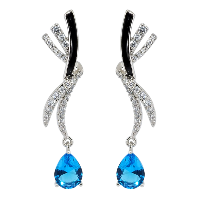 Серьги Xuping QQMM Родий пусеты Декоративные подвески с голубыми фианитами фото №1