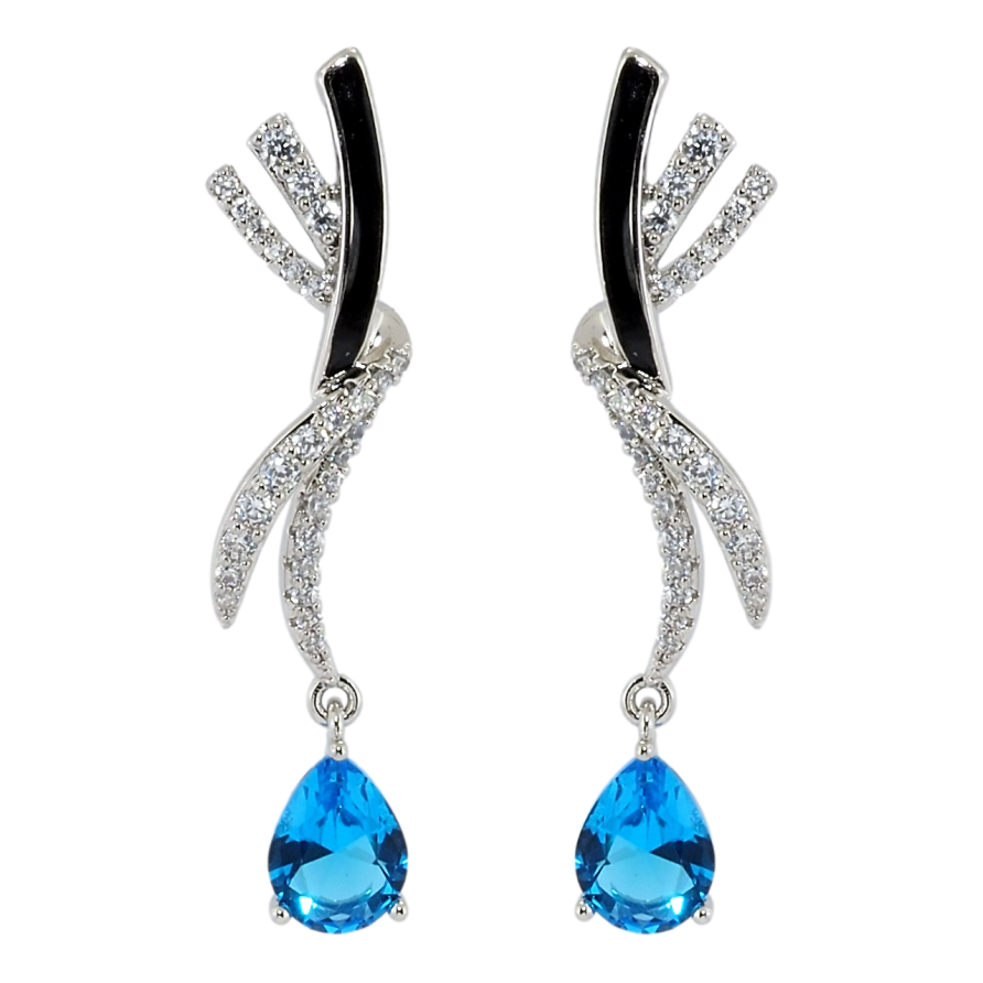 Серьги Xuping QQMM Родий пусеты Декоративные подвески с голубыми фианитами фото №1