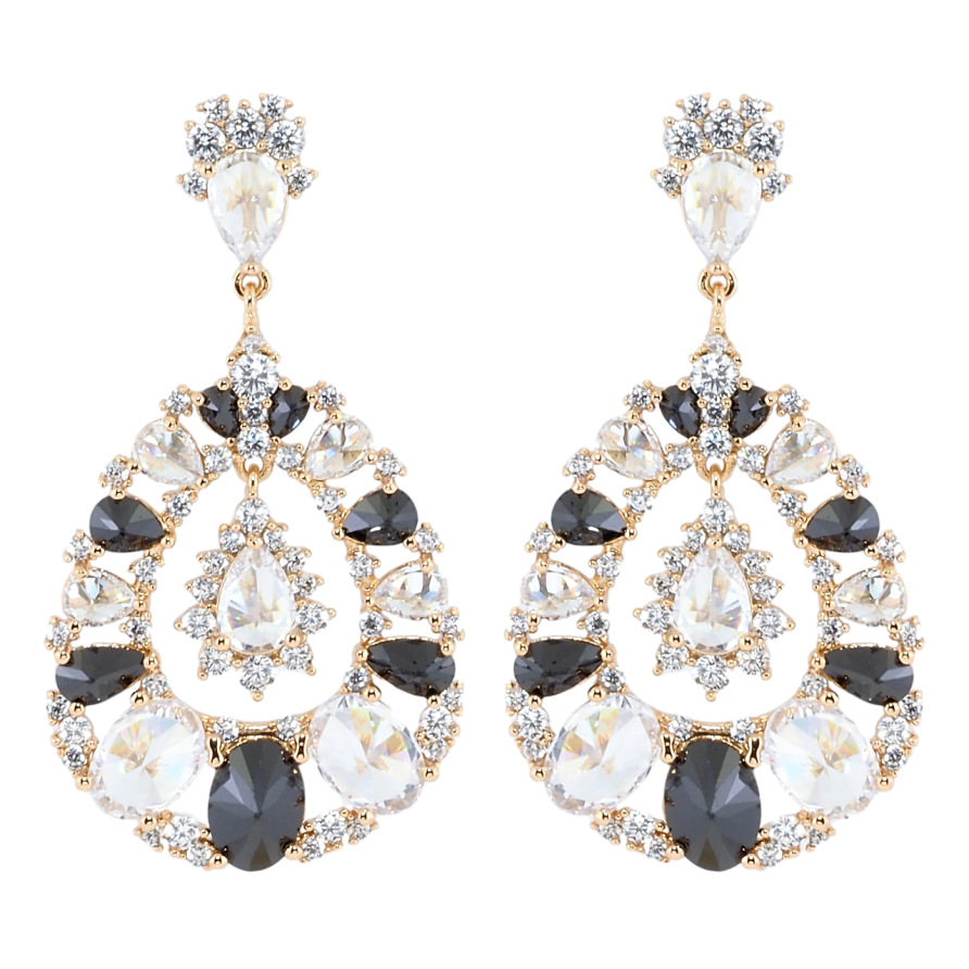 Серьги Xuping JEAN GOUJON Позолота 18K пусеты Изящные подвески с черными и белыми фианитами фото №1