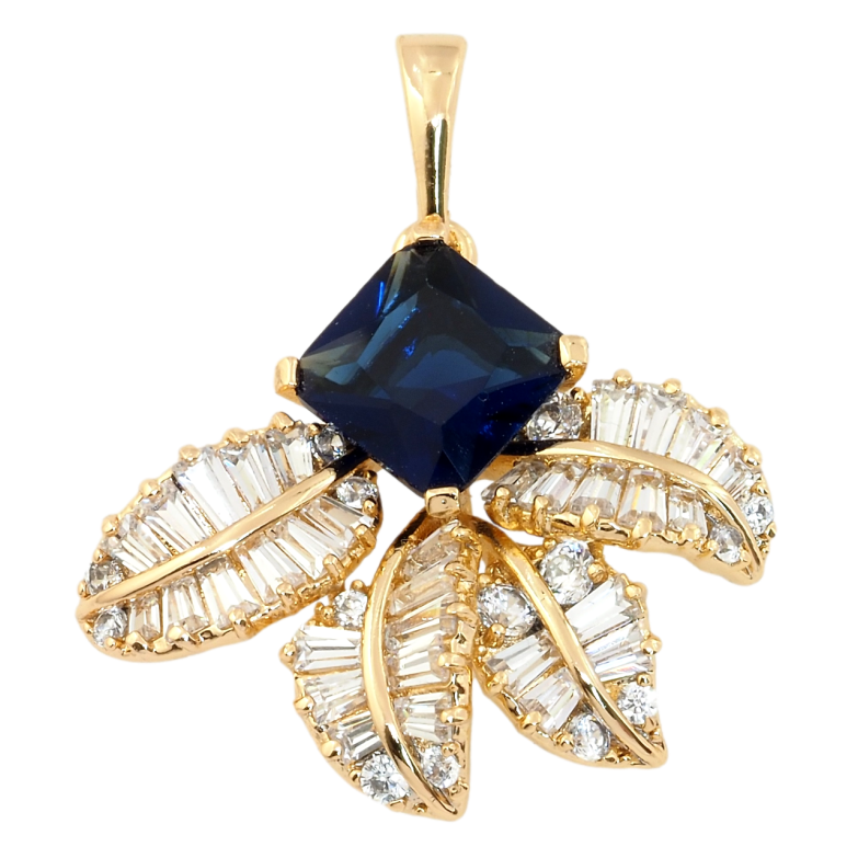 Кулон Xuping Позолота 18K Синий фианит с кристальными листочками для цепочки до 6мм фото №1