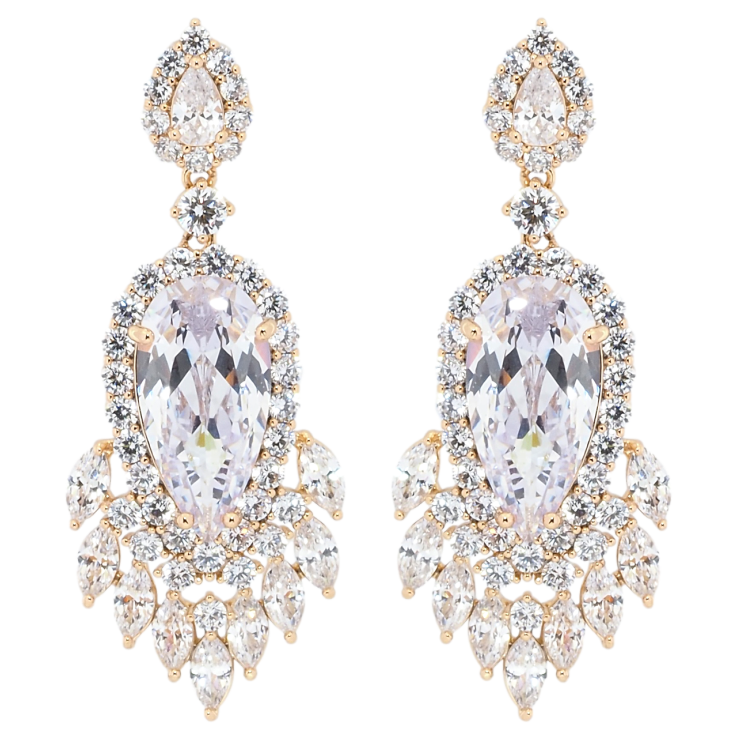 Сережки Xuping Позолота 18K пусети Розкішні кришталеві підвіски фото №10