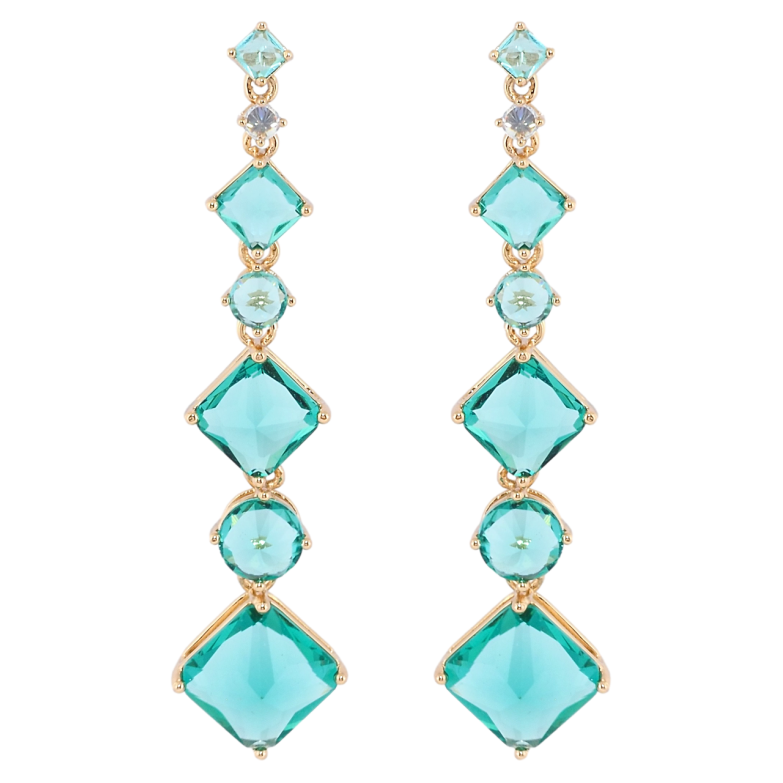 Сережки Xuping Позолота 18K пусети Кришталеві підвіски з бірюзовими фіанітами фото №1