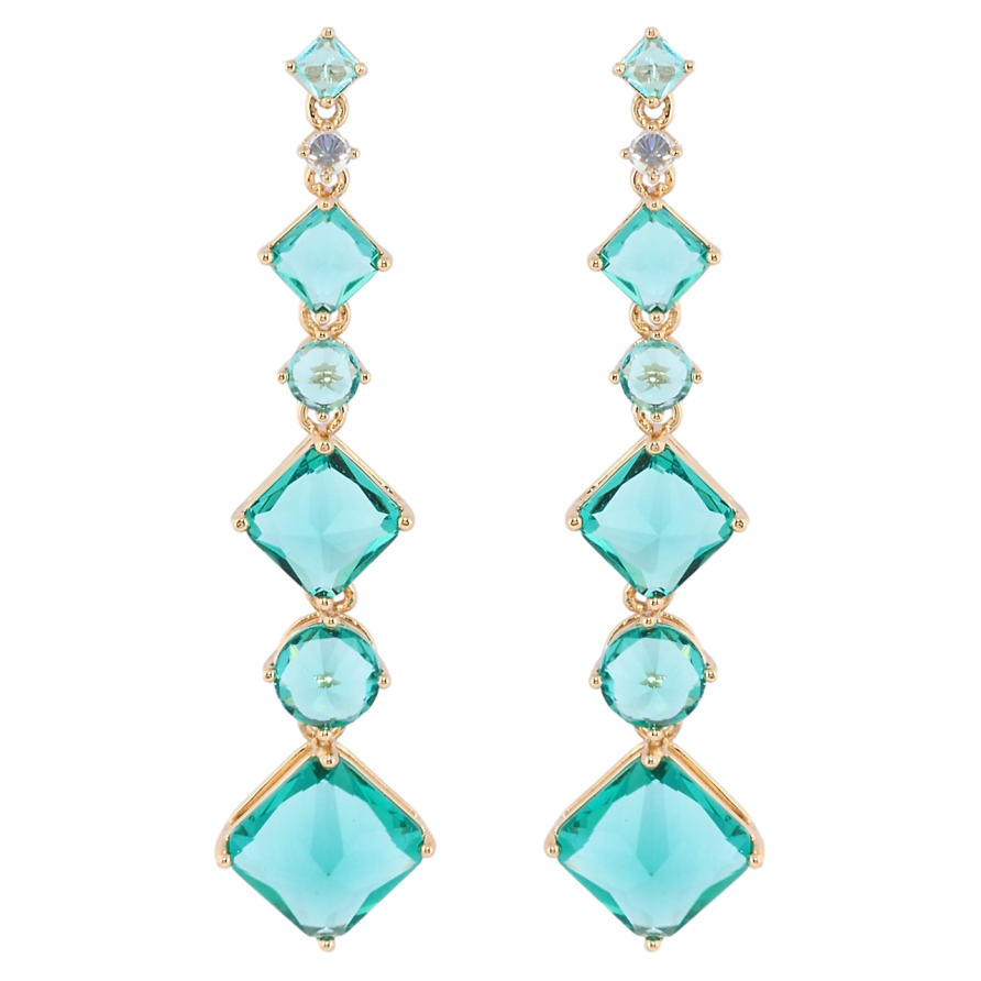 Сережки Xuping Позолота 18K пусети Кришталеві підвіски з бірюзовими фіанітами фото №1