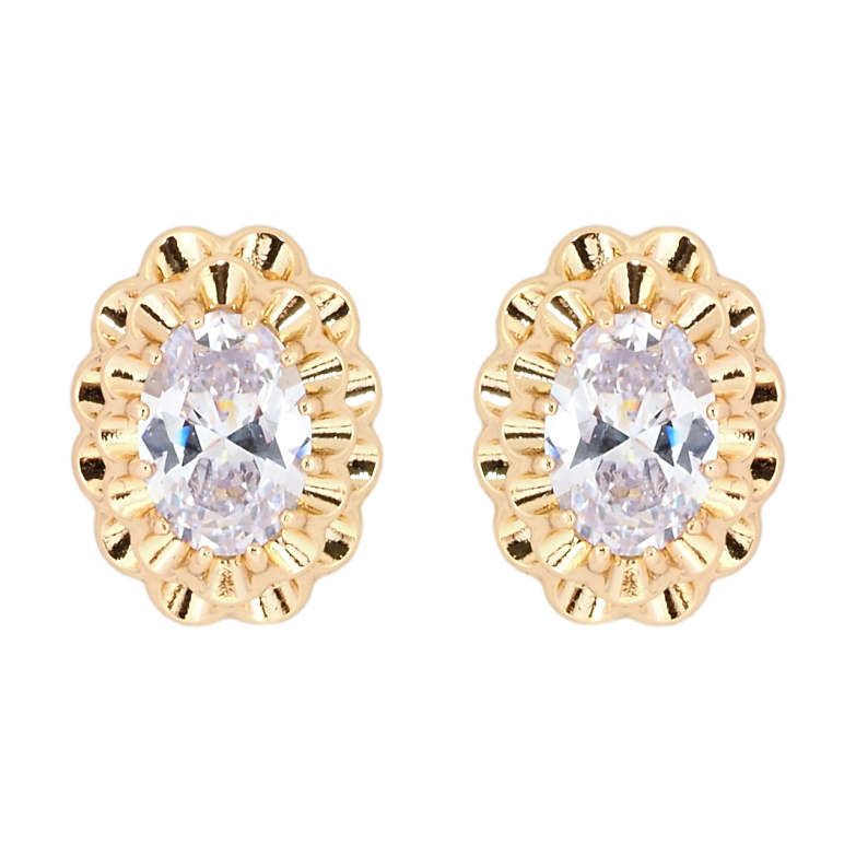 Сережки Xuping Позолота 18K пусети Декоративні овали з фіанітами фото №1 Сережки Xuping Позолота 18K пусети Декоративні овали з фіанітами фото №1