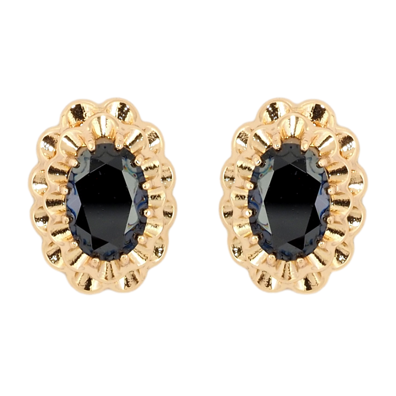 Сережки Xuping Позолота 18K пусети Декоративні овали з чорними фіанітами фото №1