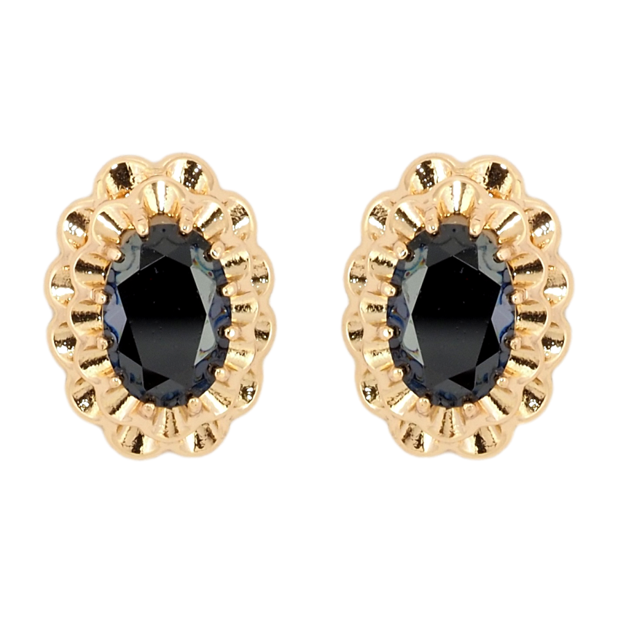 Сережки Xuping Позолота 18K пусети Декоративні овали з чорними фіанітами фото №1 Сережки Xuping Позолота 18K пусети Декоративні овали з чорними фіанітами фото №1