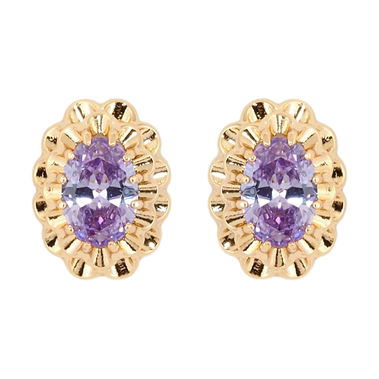Сережки Xuping Позолота 18K пусети Декоративні овали з бузковими фіанітами фото №21