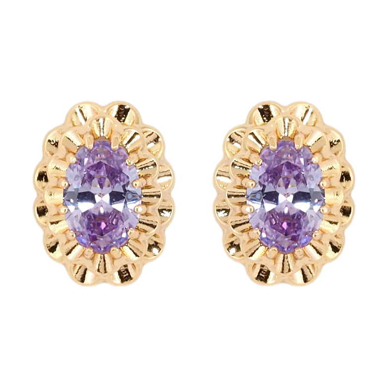Сережки Xuping Позолота 18K пусети Декоративні овали з бузковими фіанітами фото №1