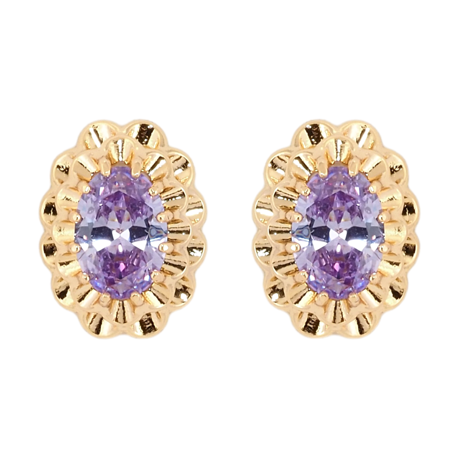 Сережки Xuping Позолота 18K пусети Декоративні овали з бузковими фіанітами фото №1