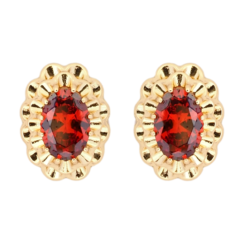 Сережки Xuping Позолота 18K пусети Декоративні овали з червоними фіанітами фото №1 Сережки Xuping Позолота 18K пусети Декоративні овали з червоними фіанітами фото №1