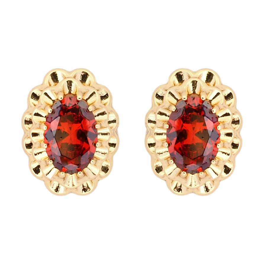 Сережки Xuping Позолота 18K пусети Декоративні овали з червоними фіанітами фото №1