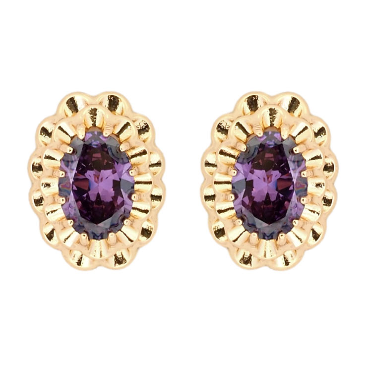 Сережки Xuping Позолота 18K пусети Декоративні овали з фіолетовими фіанітами фото №19