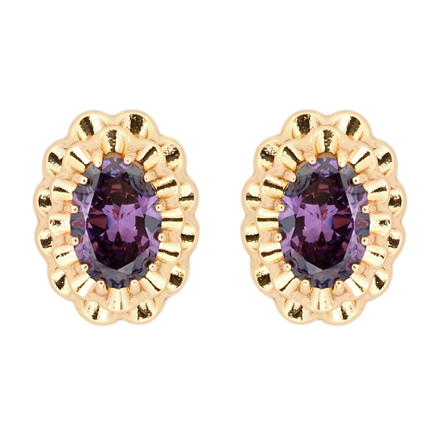 Сережки Xuping Позолота 18K пусети Декоративні овали з фіолетовими фіанітами фото №1