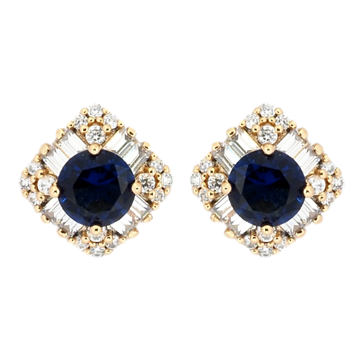 Серьги Xuping Позолота 18K пусеты Кристальные ромбы с синими фианитами 10х10мм фото №8