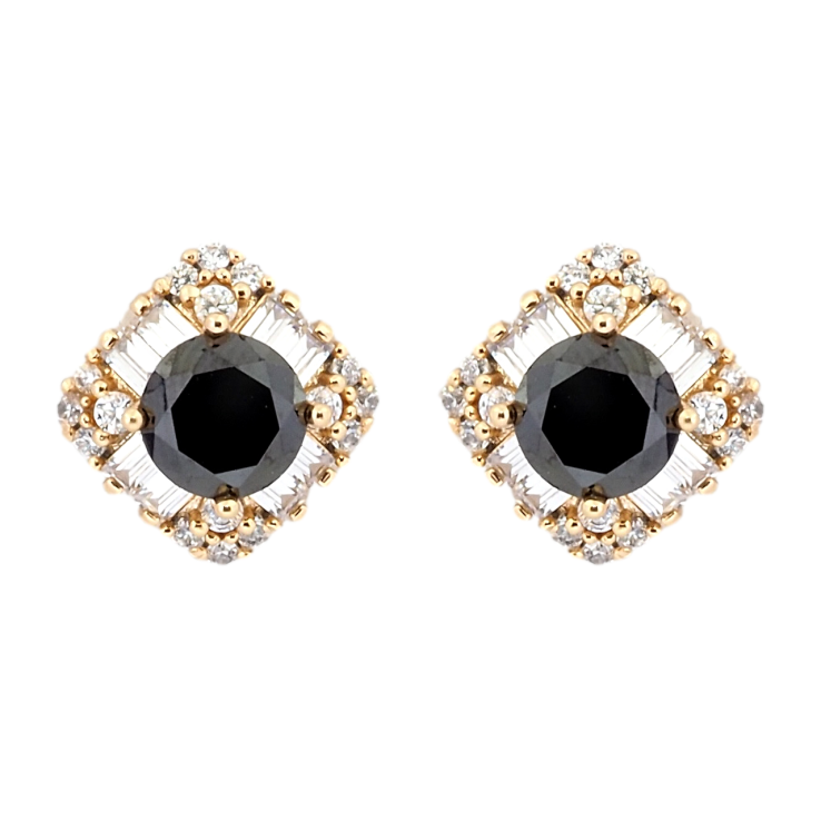 Серьги Xuping Позолота 18K пусеты Кристальные ромбы с черными фианитами 10х10мм фото №3