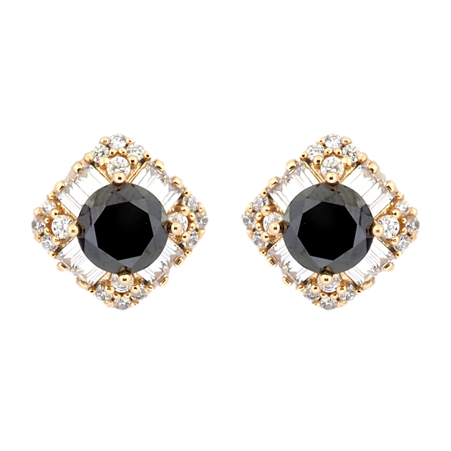 Серьги Xuping Позолота 18K пусеты Кристальные ромбы с черными фианитами 10х10мм фото №1
