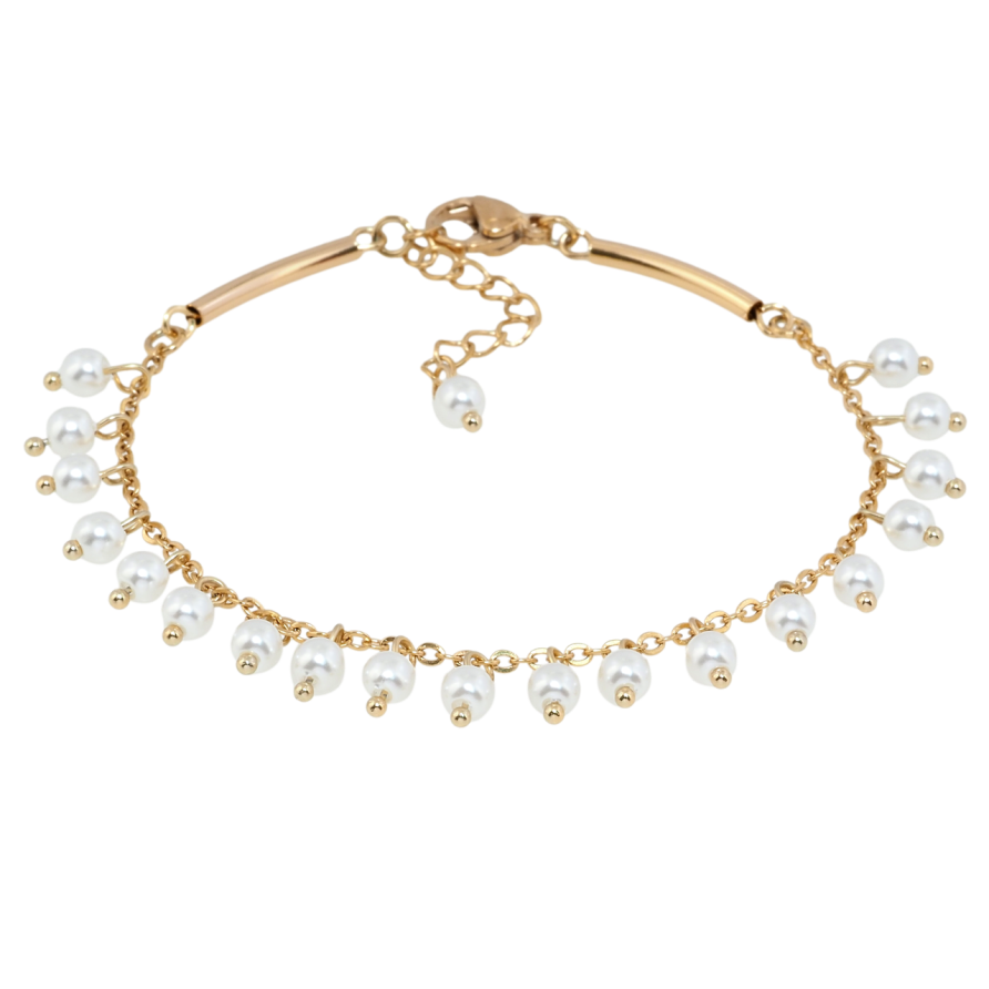 Браслет Xuping Позолота 18K Цепочка с жемчужными бусинами длина с доп.цепочкой 17-20см х 2мм фото №1