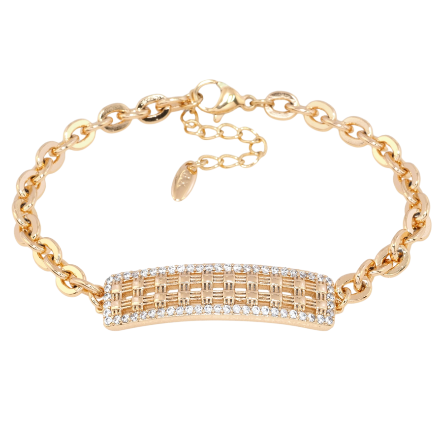 Браслет Xuping Позолота 18K Цепочка Якорное плетение с вставкой длина с доп.цепочкой 17-20.5см х 5мм фото №1