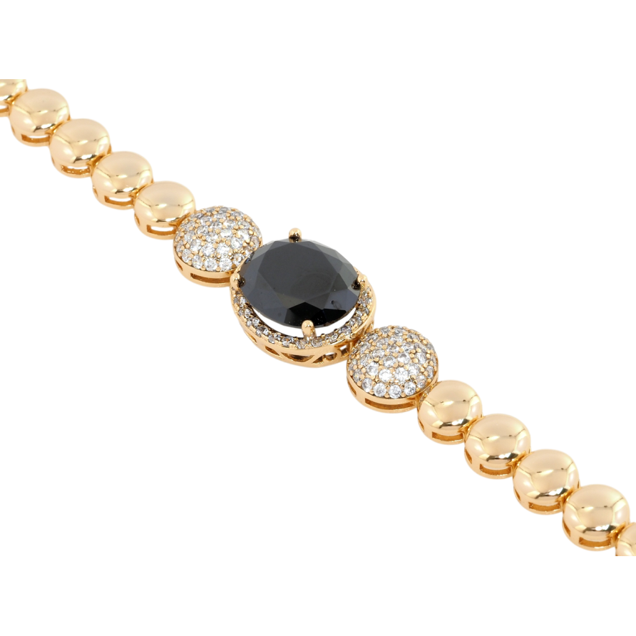 Браслет Xuping Позолота 18K Дорожка шариков с вставкой черный фианит длина с доп.замком 17,19см х 6мм фото №1