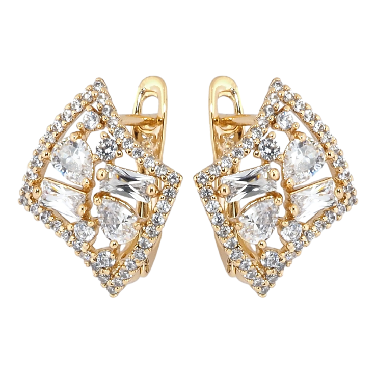 Сережки Xuping Позолота 18K англійський замок Кришталеві ромби фото №16