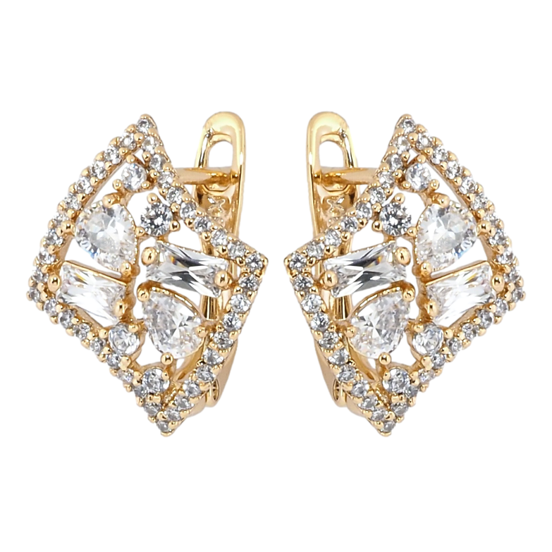 Серьги Xuping Позолота 18K английский замок Кристальные ромбы фото №1