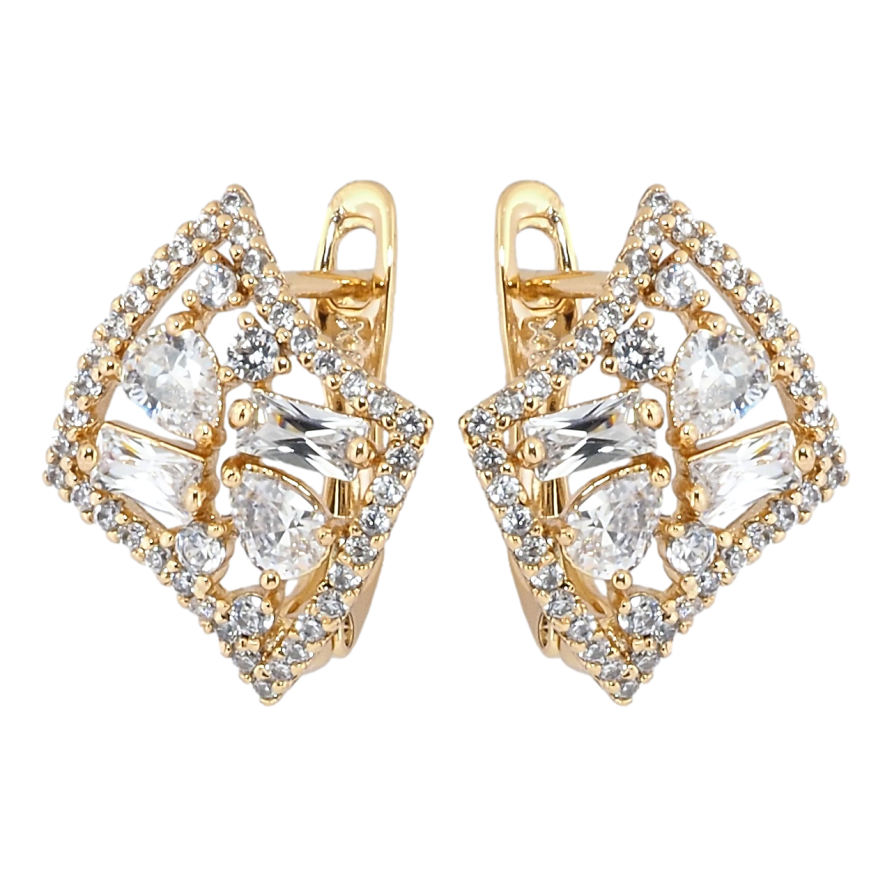 Сережки Xuping Позолота 18K англійський замок Кришталеві ромби фото №1