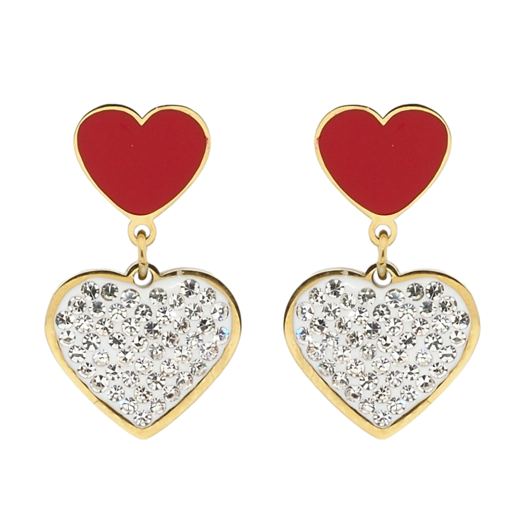 Серьги Xuping TTM Stainless Steel цвет 14K пусеты Сердечки с цирконием и красной эмалью фото №21