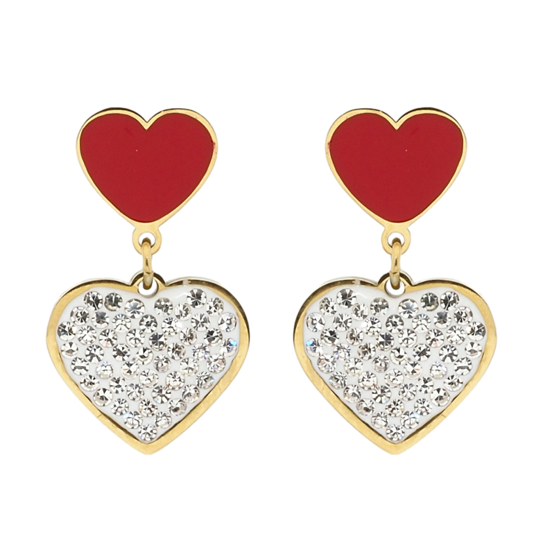 Серьги Xuping TTM Stainless Steel цвет 14K пусеты Сердечки с цирконием и красной эмалью фото №4