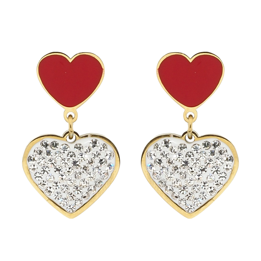 Серьги Xuping TTM Stainless Steel цвет 14K пусеты Сердечки с цирконием и красной эмалью фото №1