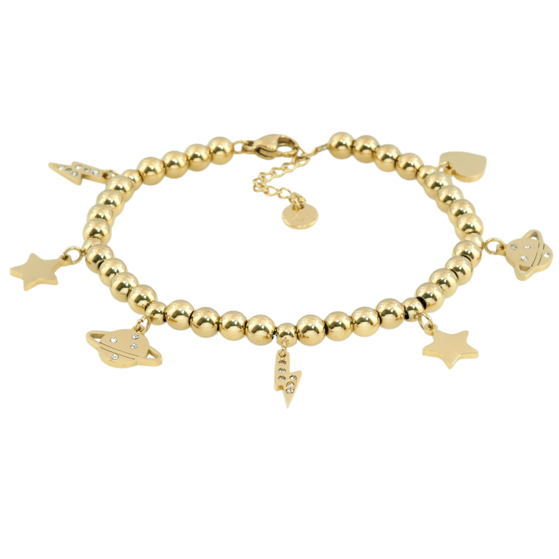 Браслет Xuping ТТМ Stainless Steel цвет 14K Бусины с подвесками длина с доп.цепочкой 18-21см х 5мм фото №1