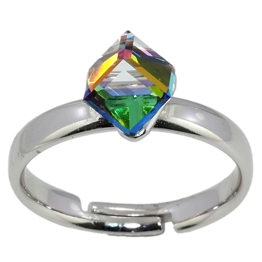 Каблучка Xuping колір Родій з кр-ми Swarovski Кристальний куб Vitrail Medium, 6х6мм фото №1