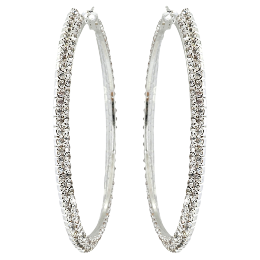 Сережки кільця (конго) Подвійні доріжки страз ø 8см фото №1