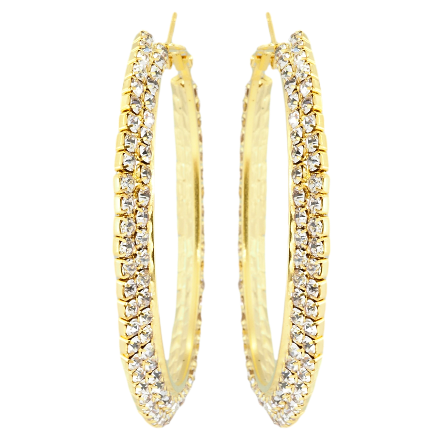 Сережки кільця (конго) Подвійні доріжки страз ø 6см фото №1