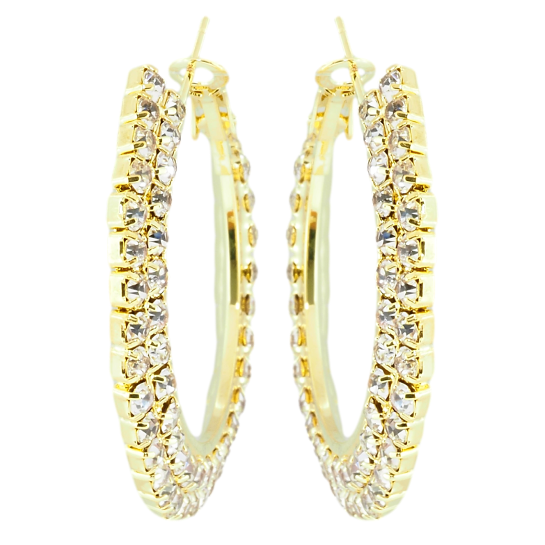 Сережки кільця (конго) Подвійні доріжки страз ø 4см фото №1