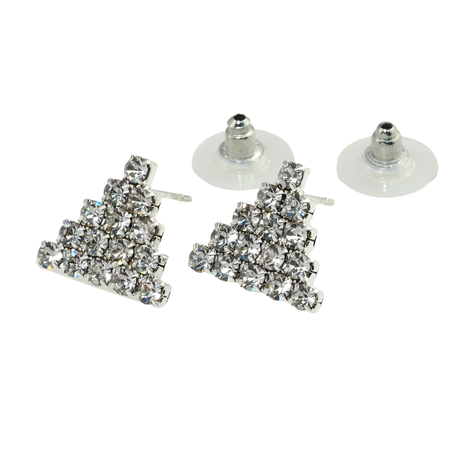 Сережки пусети Трикутники зі стразами фото №1